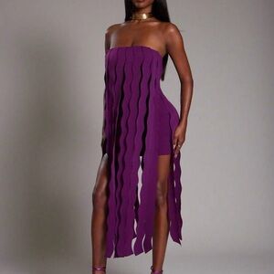 Elegant Strapless Fringe Purple Dress